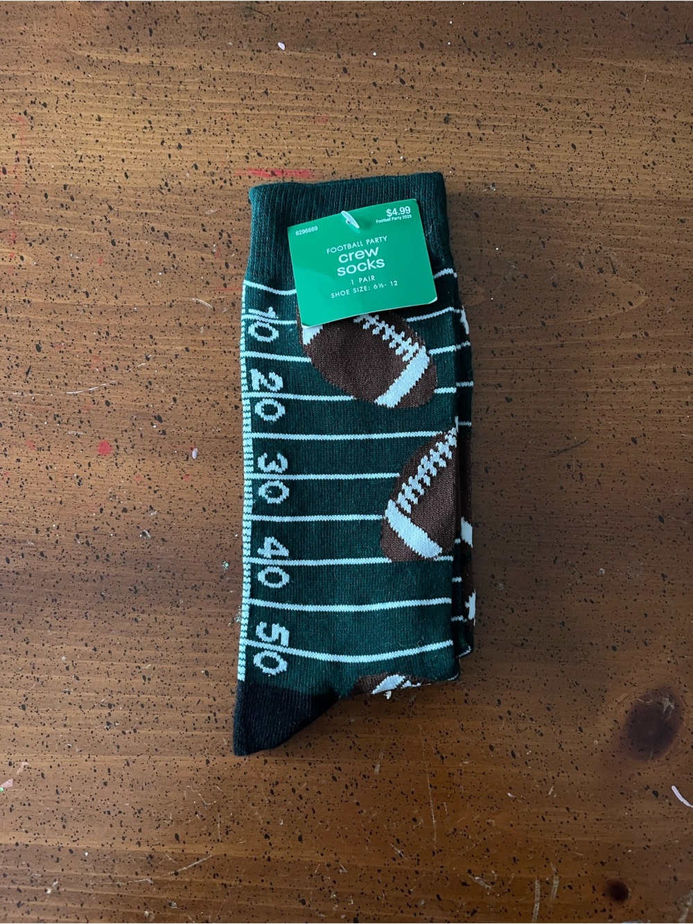 Unisex Crew Socks - Football Field Design in Dark Green - Shoe Size 6.5-12